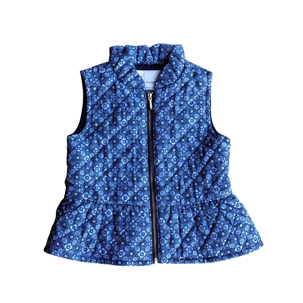 Janie and Jack Kids Girls Blue Geometric Quilted Peplum Vest Size 3 to 4 yr Warm